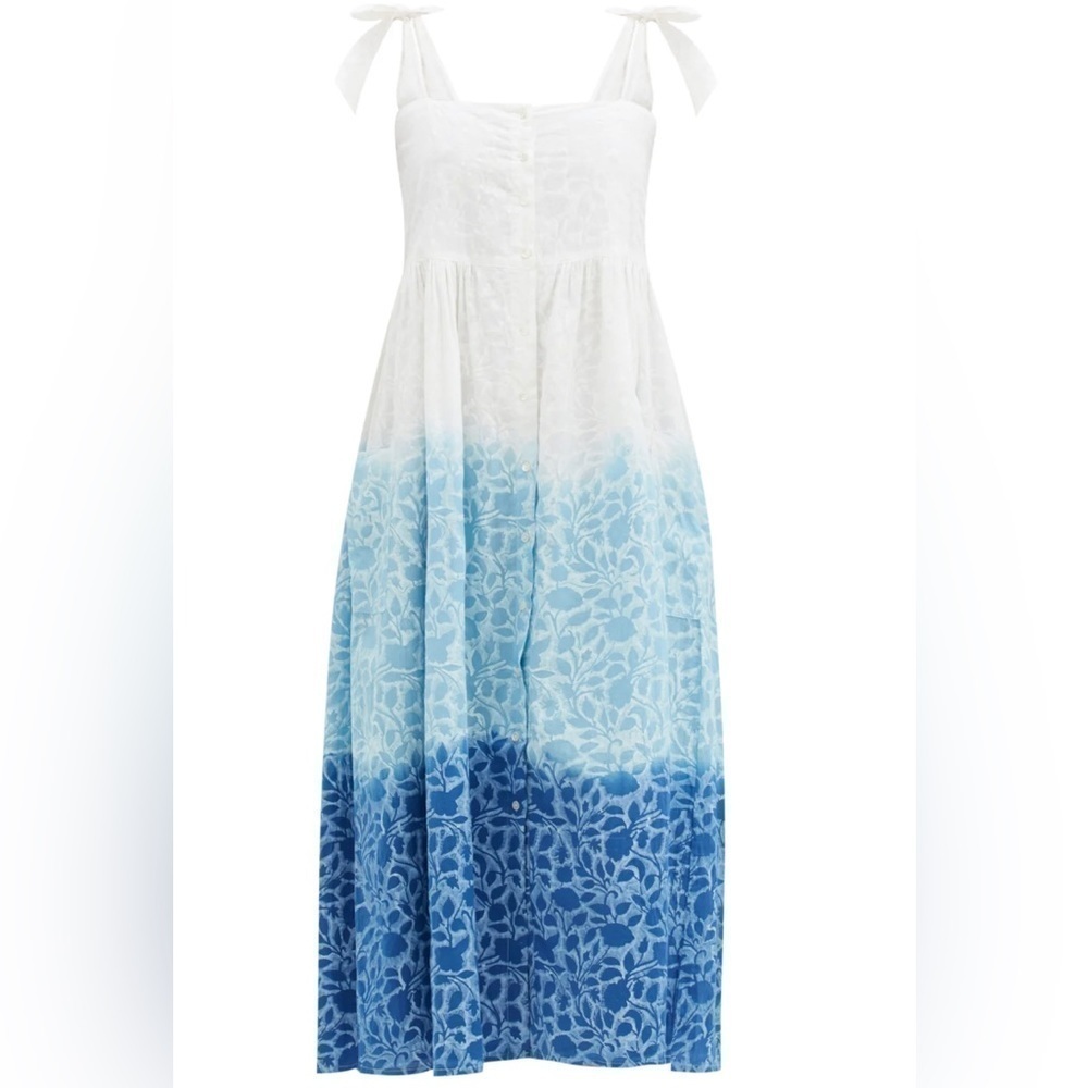 Juliet Dunn's white to blue gradient Shadow Flower-print midi dress NWT